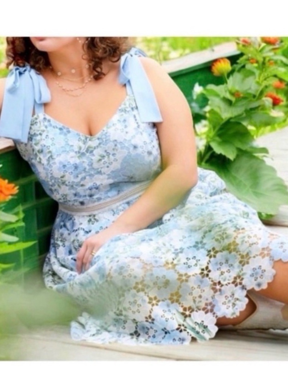 ARULA Altar’d State White Floral Lace Midi Dress - Picture 3 of 7